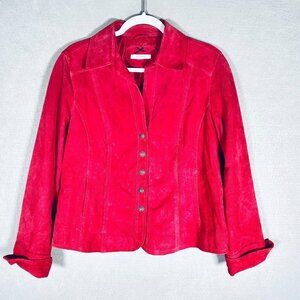Dress Barn Leather Jacket Womens Raspberry Red M Costal Cowgirl Western Boho